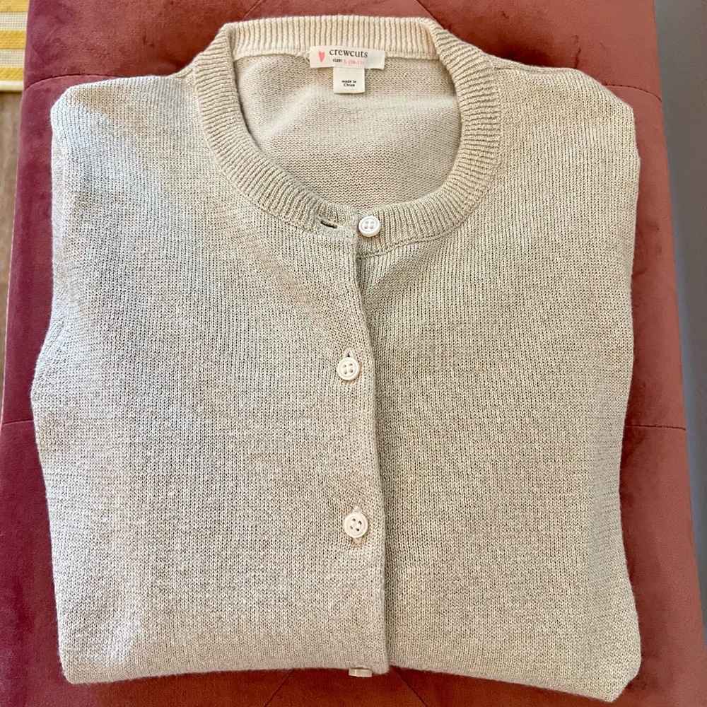 Girls Crewcuts Cardigan - ivory knit with gold thread